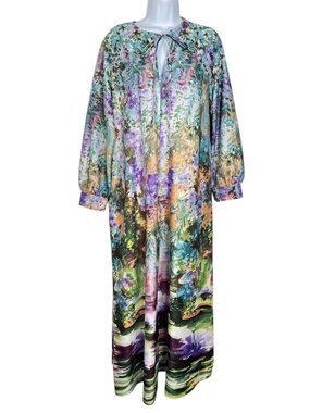 Vintage 1960s Butterfield 8 Maxi Dress Multicolor Watercolor Floral Print LG